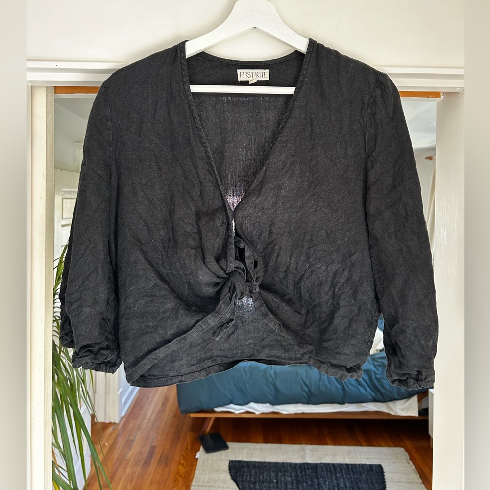 First Rite linen tie blouse EUC - Picture 2 of 12